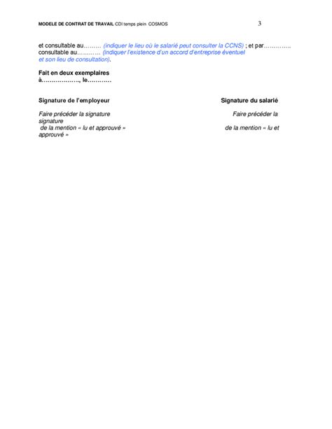 Modele De Contrat De Travail Cdi Temps Plein Doc Pdf Page Sur