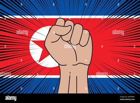 Human Fist Clenched Symbol On Flag Of North Korea Background Power And