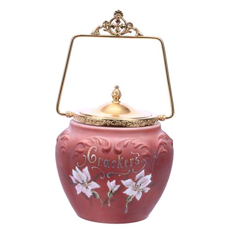 Cracker Jar Marked Nakara, Dusty Rose Tones, Embossed Scroll Mold Auction