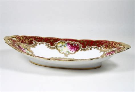 Antique Noritake Oval Bowl Hand Painted Roses Heavy Gold W Etsy