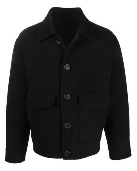 AMI Fleece Shirt Jacket in Black for Men | Lyst