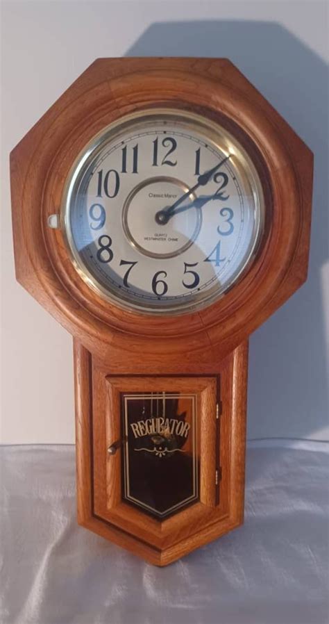 Vintage Solid Oak Regulator Wall Clock Etsy