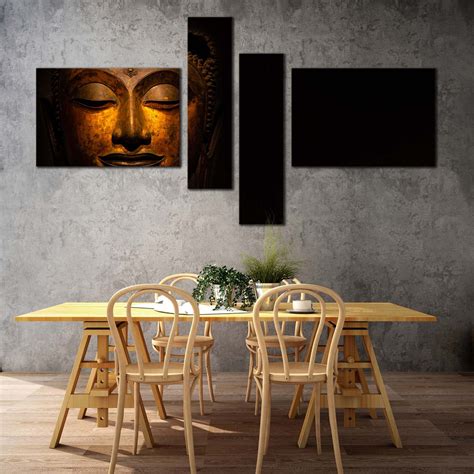 Buddha Face Canvas Wall Art Yellow Peaceful Buddha Statue Multi Canva