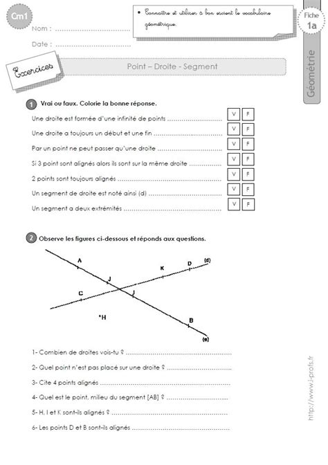 cm1 Exercices les DROITES SEGMENTS POINTS Exercice de géométrie