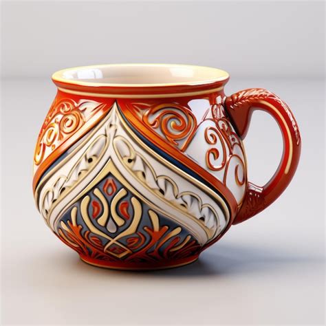 Premium Ai Image Realistic Oriental Mug D Model With Colorful Patterns