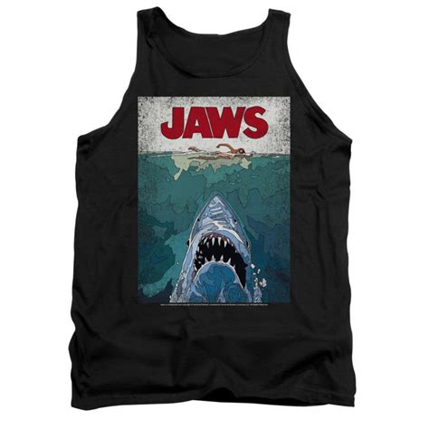 JAWS LINED POSTER Licensed Adult Men S Graphic Tank Top Sleeveless Tee