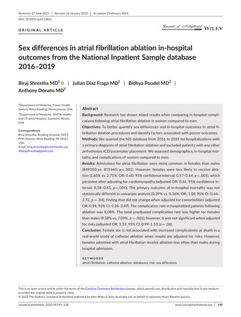 Pdf Sex Differences In Atrial Fibrillation Ablation In‐hospital