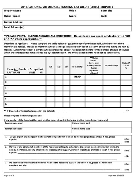 Fillable Online Application For Affordable Housing Tax Credit Lihtc