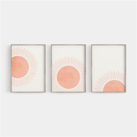 Set Of 3 Blush Boho Abstract Setting Sun Prints Modern Prints