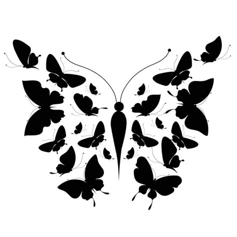 Flying Black Butterflies Form Big Butterfly Isolated White Background