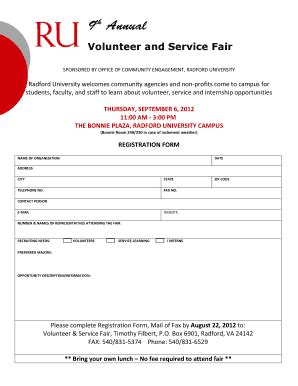 Fillable Online Radford Volunteer And Service Fair Radford University