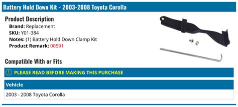 Toyota Corolla Battery Hold Down Replacement Y