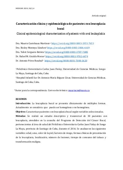 Caracterización clínica y epidemiológica de pacientes con leucoplasia bucal