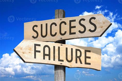 Success Failure Wooden Signpost With Two Arrows Sky With Clouds In