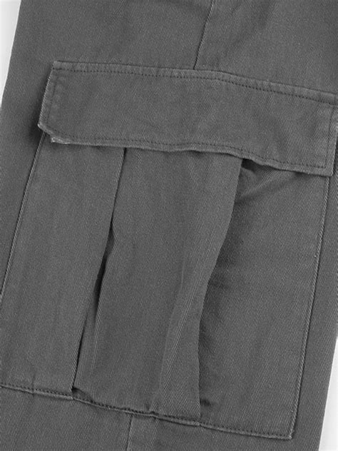 Emmiol Free Shipping Pocket Detail Vintage Baggy Cargo Jeans Gray