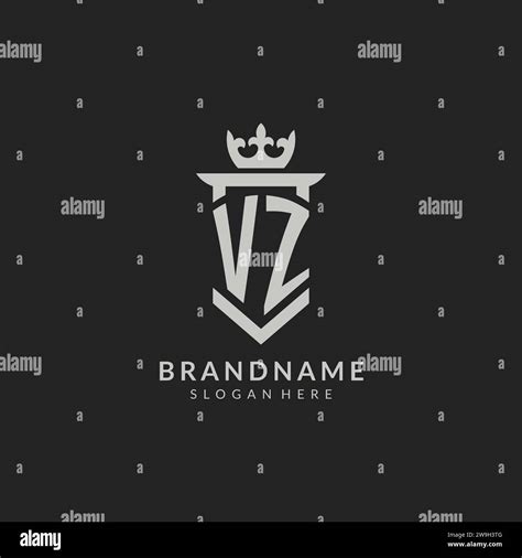 Initial Vz Shield And Crown Logo Style Vector Graphic Stock Vector