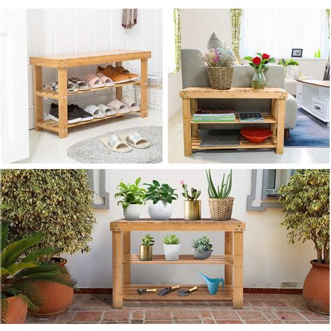 Bamboo Shoe Rack Bench Tier Shoe Shelf Organizer Holds Up To Lbs