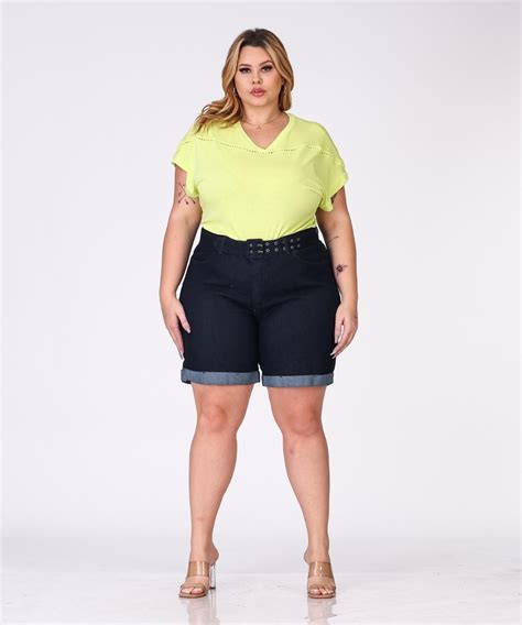 Bermuda Meia Coxa Allmaria Plus Size Shyros Jeans