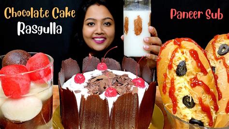 Eating Black Forest Cake Paneer Sub Rasgulla Chocolate Cake