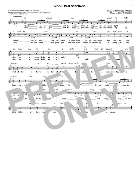 Glen Miller Moonlight Serenade Sheet Music Chords And Lyrics Download Printable Standards Pdf