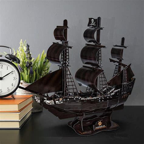 D Ledpuzzle The Queen Annes Revenge Warship Desk Decor Sailboat