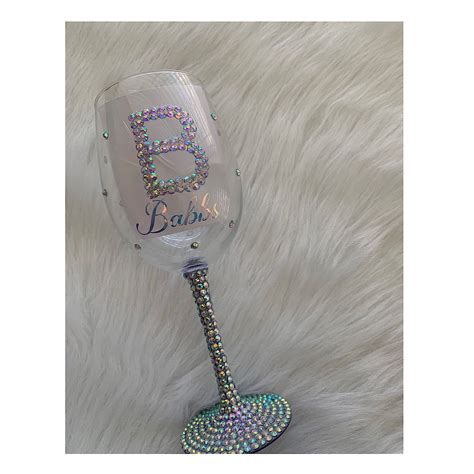 Bedazzled Wine Glass With Initial Bling Wine Glass With Name Rhinestone