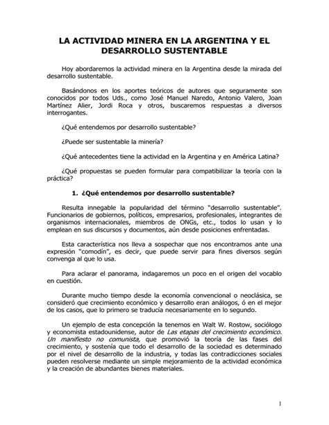 La Actividad Minera En La Argentina Y El Desarrollo Sustentable