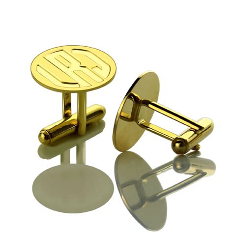 Engraved Block Monogram Disc Cufflinks Gold Plated Silver - GetNameNecklace