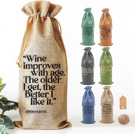 Burlap Wine Bags For Wine Bottles Gifts With Funny Quotes 6Pcs