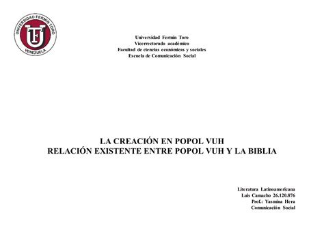 La Creación en el Popol Huh y Relación entre el Popol Vuh y la Biblia