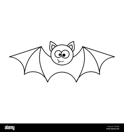 Cute halloween bat. Doodle illustration of a little bat smiling. Bat with spread wings and funny ...