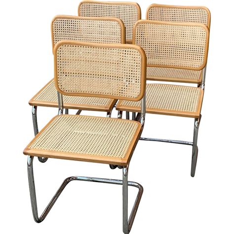 Set Of 5 Mid Century Italian B32 Cesca Chairs By Marcel Breuer 1970s