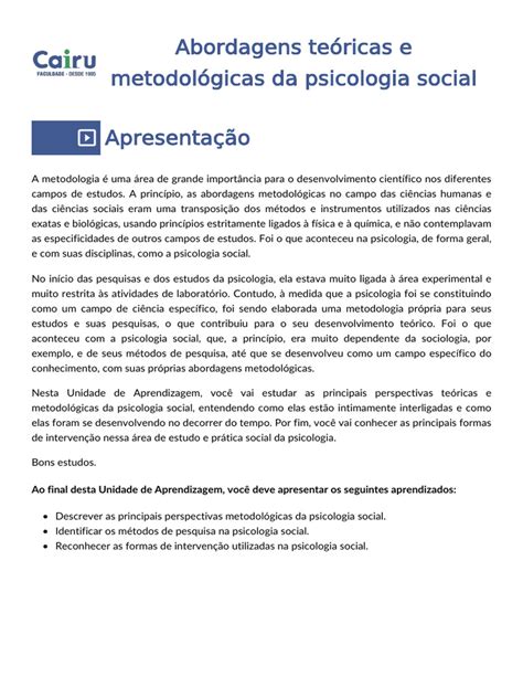 Abordagens Teóricas E Metodológicas Da Psicologia Social Pdf