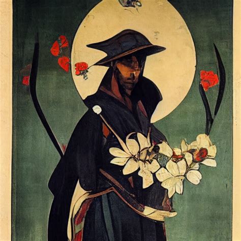 A Samurai Beneath A Cherry Tree Portrait By Alphonse Midjourney