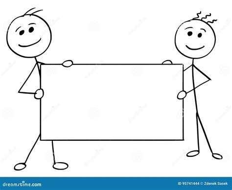 Vector Stick Man Cartoon Of Two Men Holding A Large Empty Sign Stock