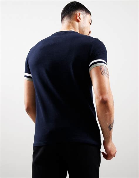 Fred Perry Bold Tipped Pique T Shirt Navy Terraces Menswear