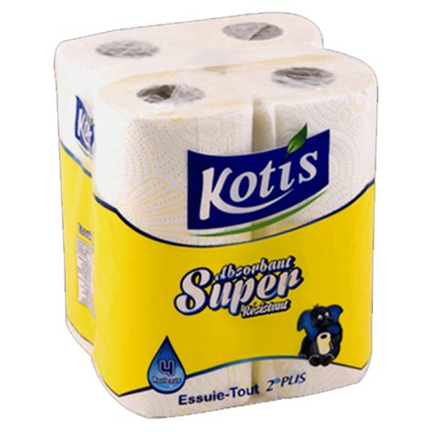 4 Rouleaux Papier Essuie Tout Kotis Plus Blanc Au Meilleur Prix