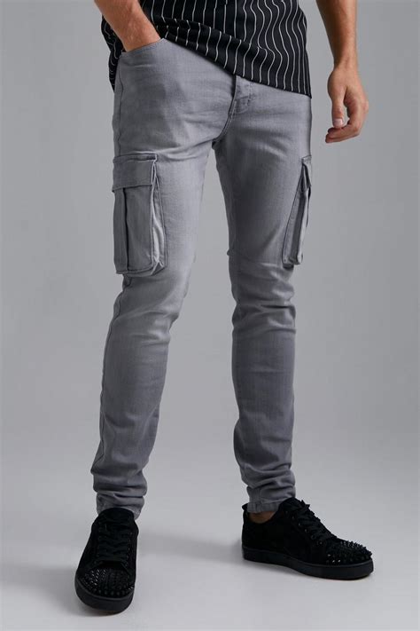 Mens Tall Stretch Skinny Fit Cargo Jean Boohoo Uk