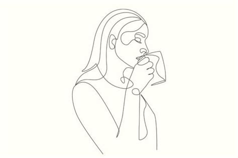 Woman With Coffee Cup Line Art Drawing Graphic By Subujayd · Creative