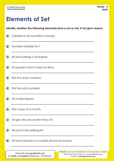 Elements Of Sets Worksheets