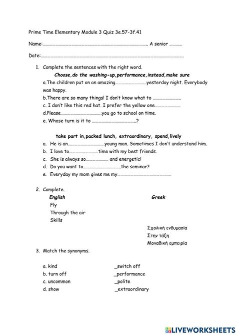prime time elementary module ef worksheet  worksheets