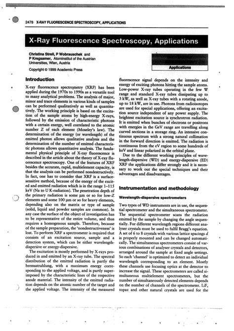 (PDF) X-Ray Fluorescence Spectroscopy, Applications*