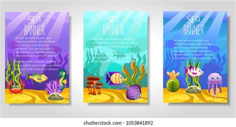 Set Different Banners Plants Aquatic Marine Stock Vector Royalty Free