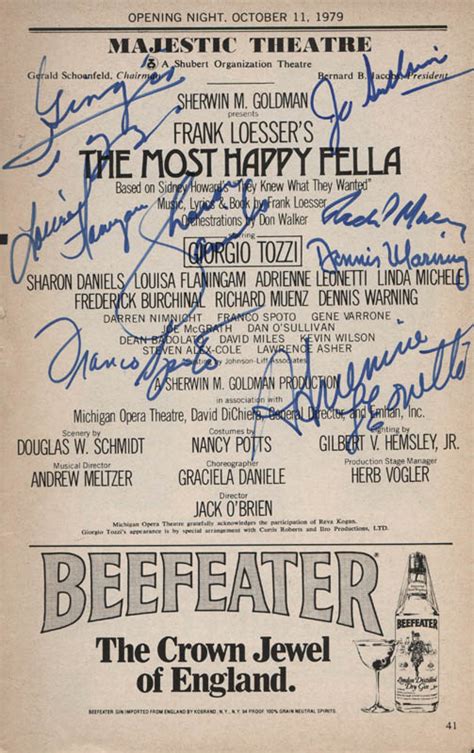 The Most Happy Fella Play Cast Show Bill Signed With Co Signers