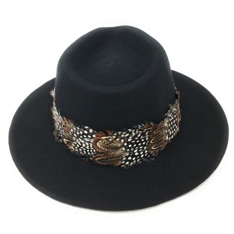 Wool Black Fedora Hat With Country Feather Wrap Trim Chadlington