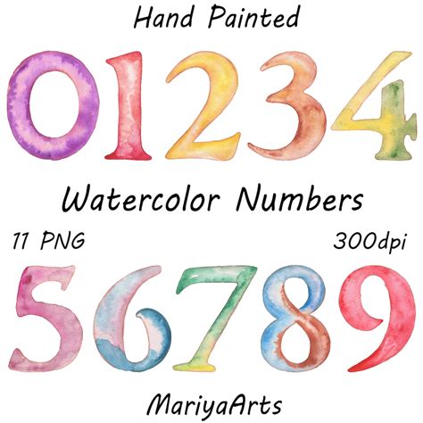 Watercolor Numbers Clipart, Rainbow Numbers, Colorful Illustrations ...