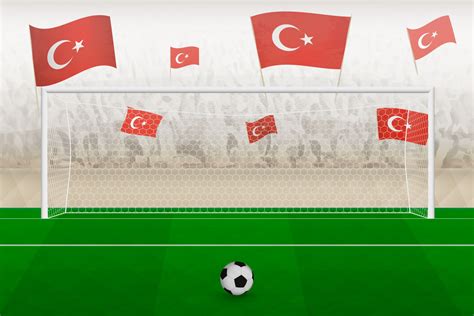 Turkey football team fans with flags of Turkey cheering on stadium ...