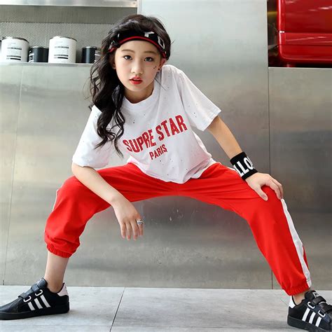 Hip hop suit girls hip hop mesh short sleeved pants pants performance clothing hip hop clothes ...