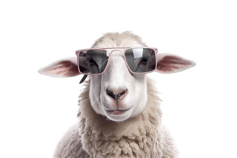 A Sheep Funny Sheep Wearing Sunglasses Isolated On White Background