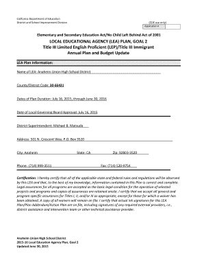 Fillable Online Lea Plan Template For Leas In Pi Year Title I Part